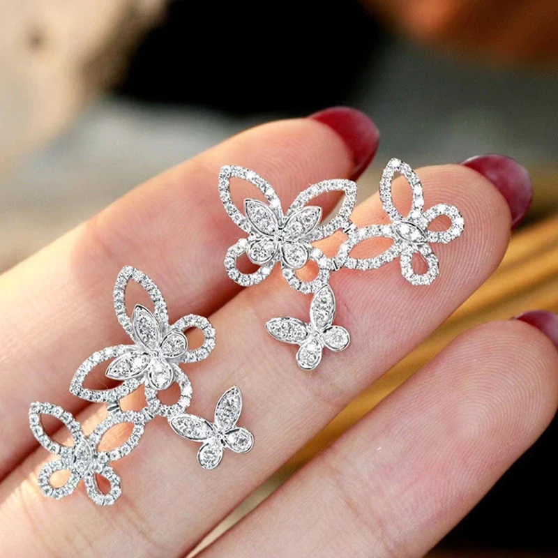 ZAKOL Nové Stříbrná Barva Duté Butterfly Stud Náušnice pro Ženy Korea Kubický Zirkon Svatební Party Šperky