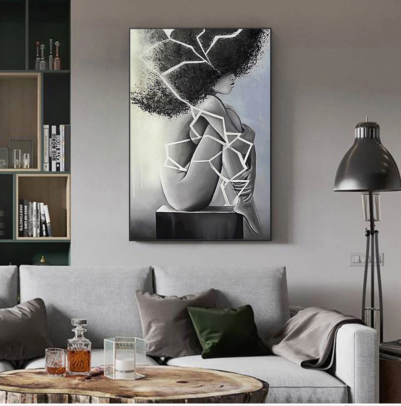 Černá A Bílá Abstraktní Žena, Tisk A Plakáty Wall Art Plátno Obrazy Obraz Pro Ložnice Pokoj Modrem Domů Dercor