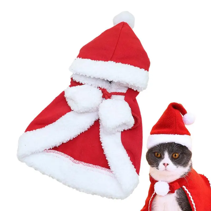 Štěně Plášť Pro Vánoční Coral Sametové Kočky S Kapucí Cape S Gumičkou Kočky Oblečení Pro Vánoční Večírek Téma Cestování Párty